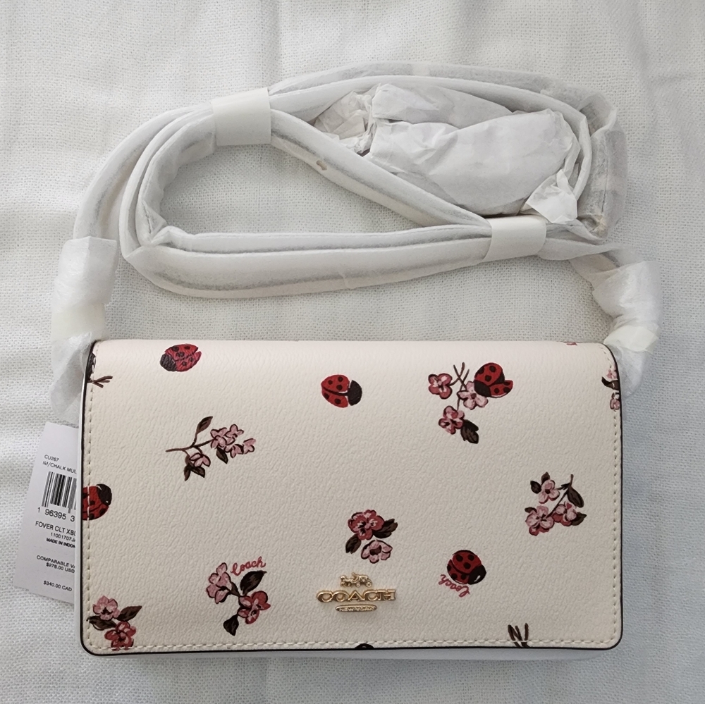 COACH Anna Foldover Clutch Crossbody With Ladybug Floral Print